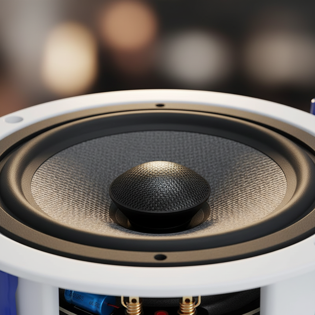 Premium component detail of Herdio ceiling speaker 2-way driver system and build quality