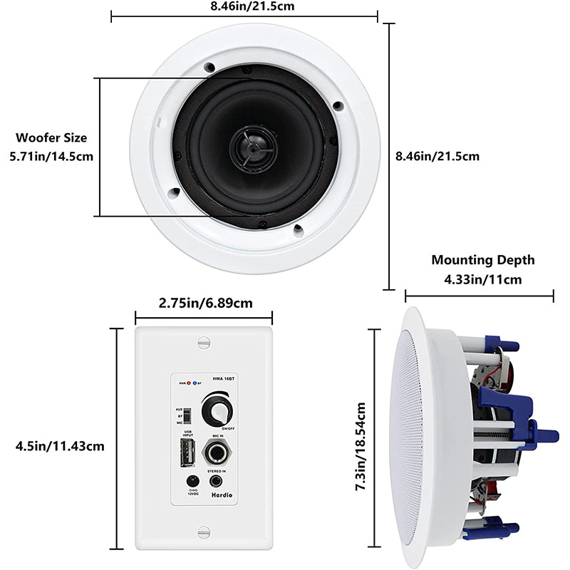 Herdio 5.25" Ceiling Bluetooth Speakers 600 Watts Wired Sound System for Immersive Home Music
