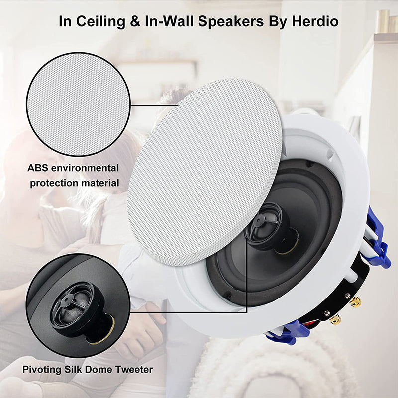 Herdio 5.25" Ceiling Bluetooth Speakers 600 Watts Wired Sound System for Immersive Home Music