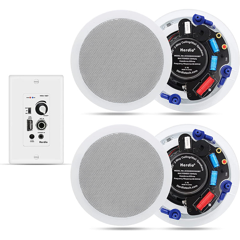 Herdio 5.25 inch Bluetooth ceiling speakers 600W flush mount home theater system 4-pack