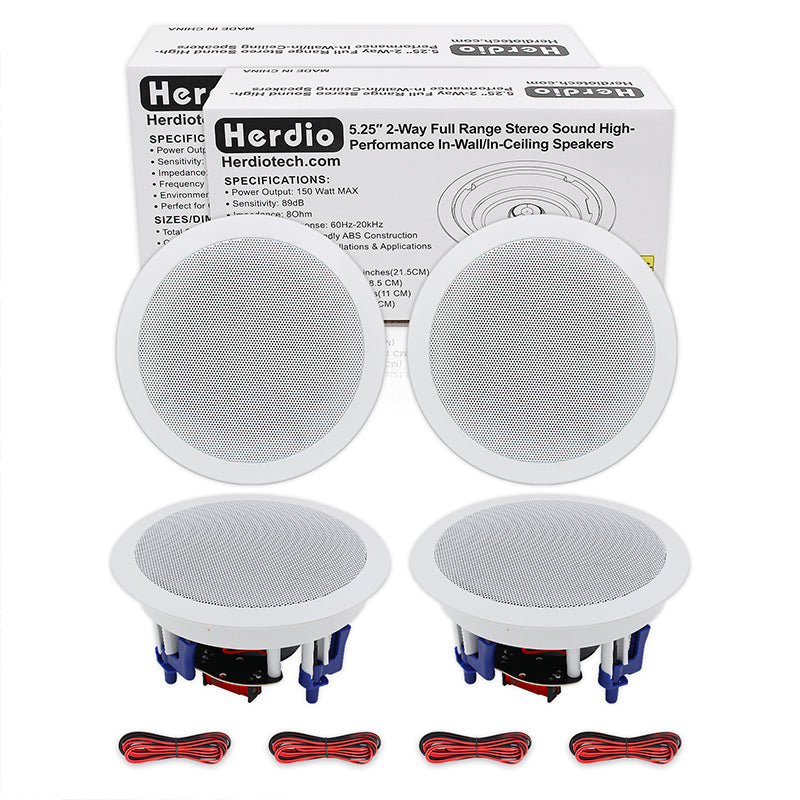 Herdio 5.25" Wired Ceiling Speaker 600W for Powerful Audio Performance