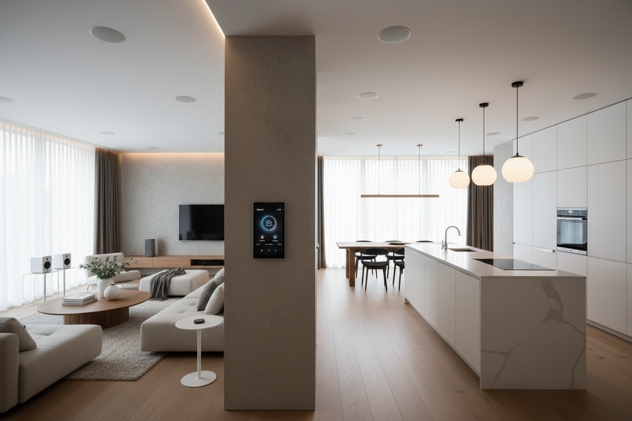Whole-home distributed audio system in a modern interior