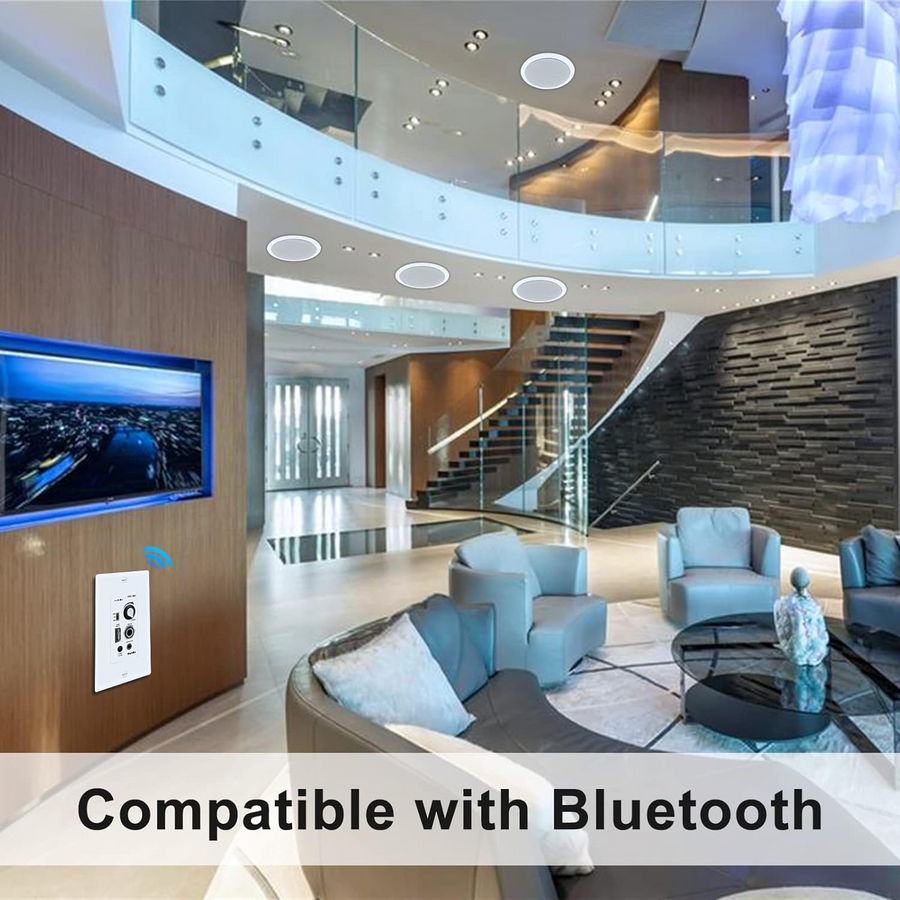 Herdio Bluetooth in-ceiling speaker system installed in a modern living room