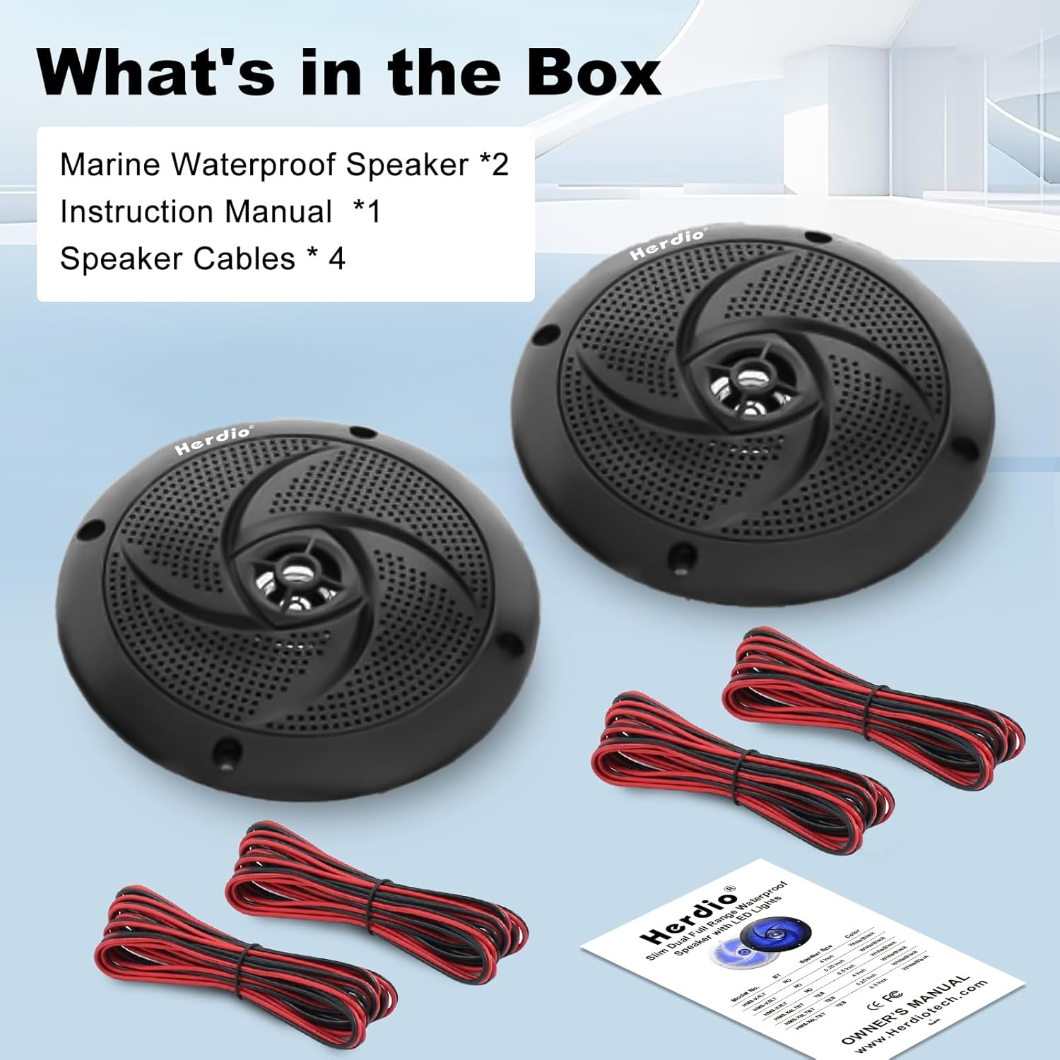 Herdio 6.5 Inch 240W Waterproof Marine Speakers - 2 Way Weather Resistant with LED Lights, and Low Profile Slim Style for Ooutdoor Boat，RV