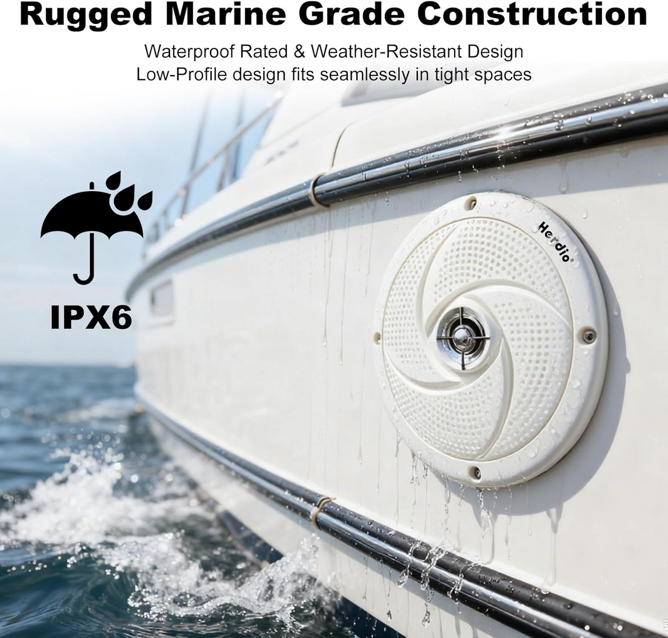 Marine boat speakers 160W with LED lighting - close-up detail