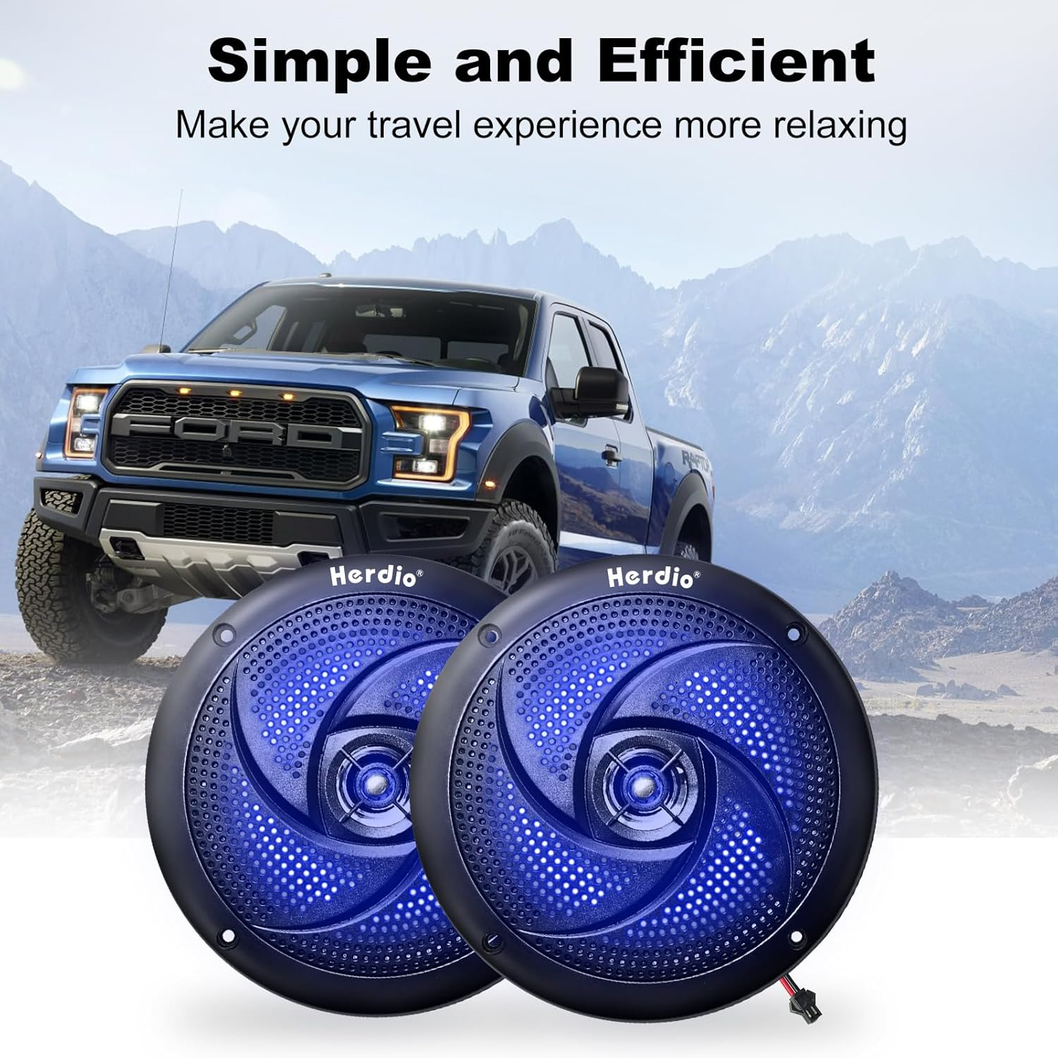 Herdio 5.25 Inch 160W Waterproof Marine Speakers - 2 Way Weather Resistant with LED Lights, and Low Profile Slim Style Suitable for Boat, RV, ATV, UTV, Golf Cart (1 Pair, White)