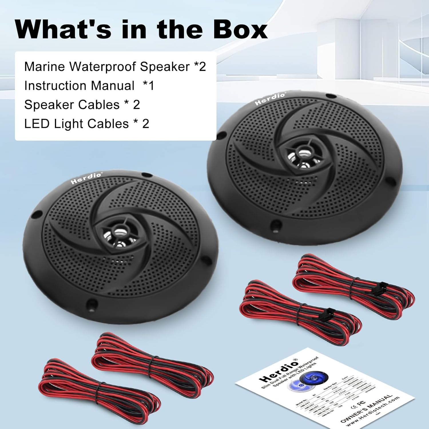 Herdio 5.25 Inch 160W Waterproof Marine Speakers - 2 Way Weather Resistant with LED Lights, and Low Profile Slim Style Suitable for Boat, RV, ATV, UTV, Golf Cart (1 Pair, White)