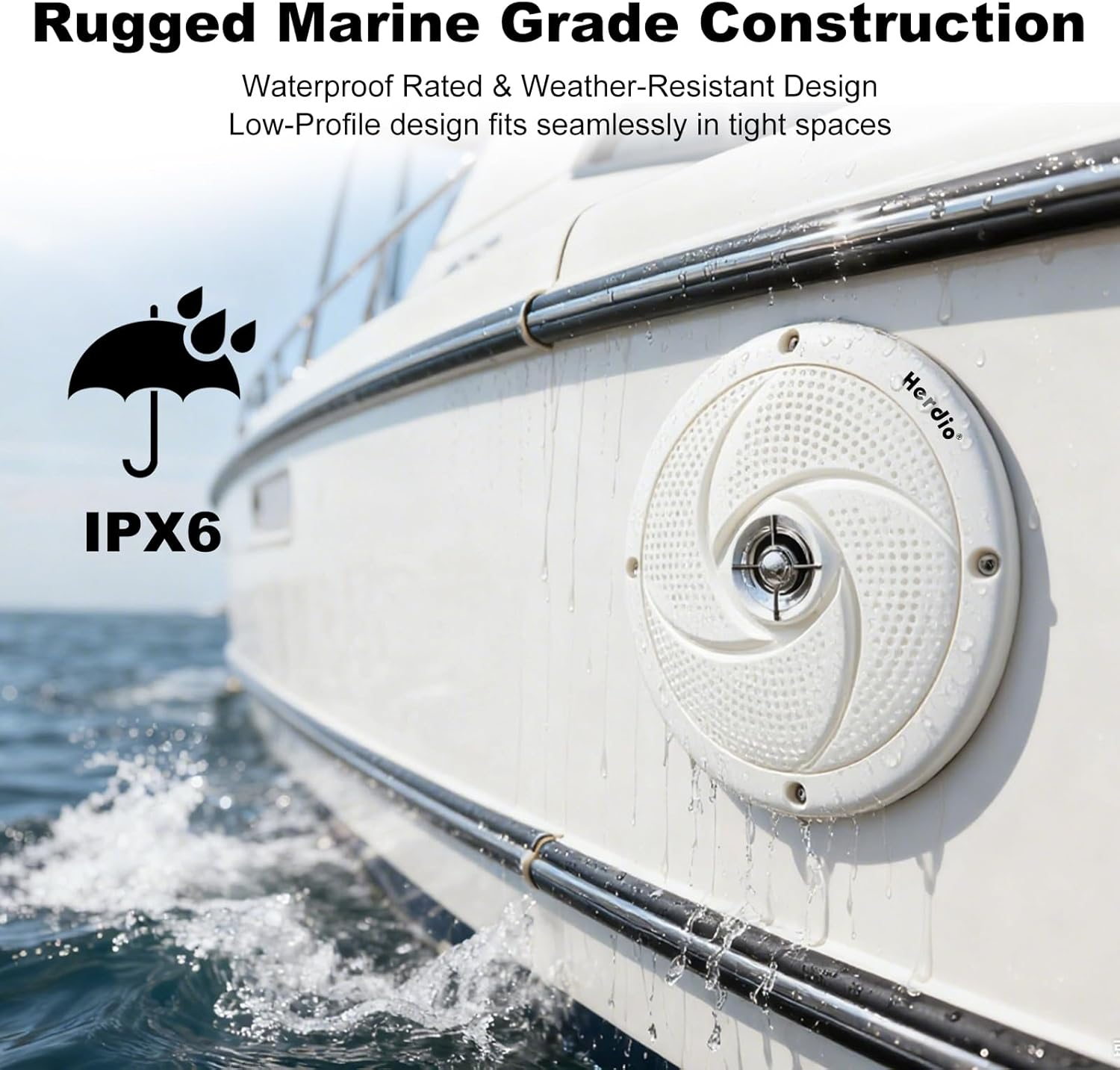 Herdio 4 Inch 80W Waterproof Marine Speakers - 2 Way Weather Resistant with LED Lights, and Low Profile Slim Style Suitable for Boat, RV, ATV, UTV, Golf Cart (1 Pair, Black)