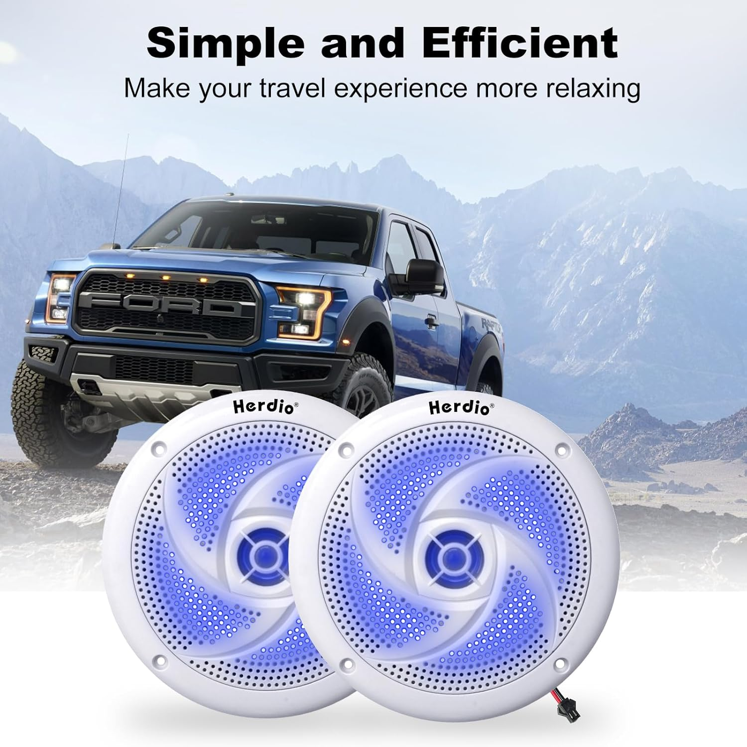 Herdio 4 Inch 80W Waterproof Marine Speakers - 2 Way Weather Resistant with LED Lights, and Low Profile Slim Style Suitable for Boat, RV, ATV, UTV, Golf Cart (1 Pair, Black)