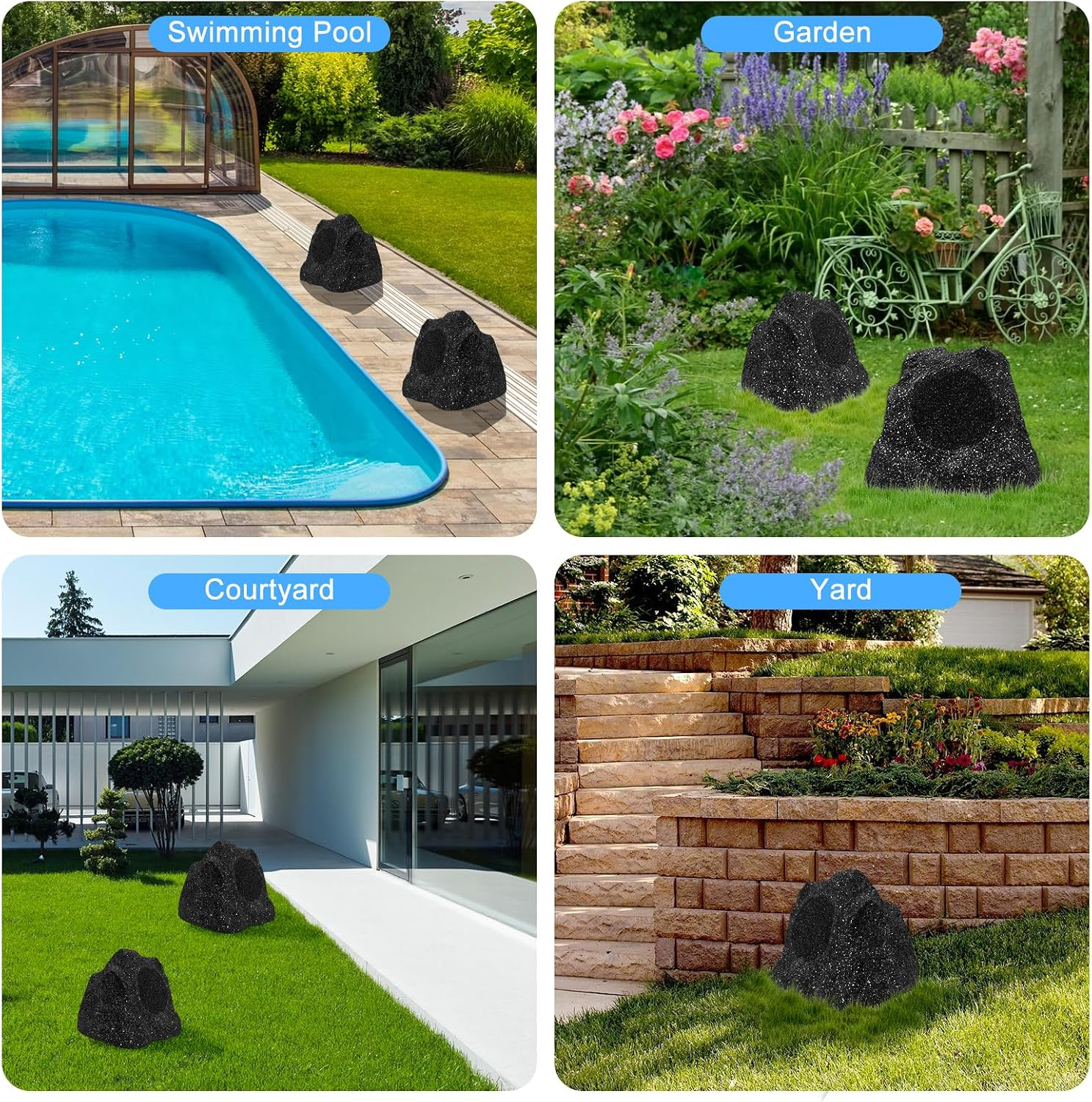 Herdio 8" Outdoor Rock Speakers 1200W | IPX7 Waterproof Wired Garden & Pool Audio (2 Pairs)