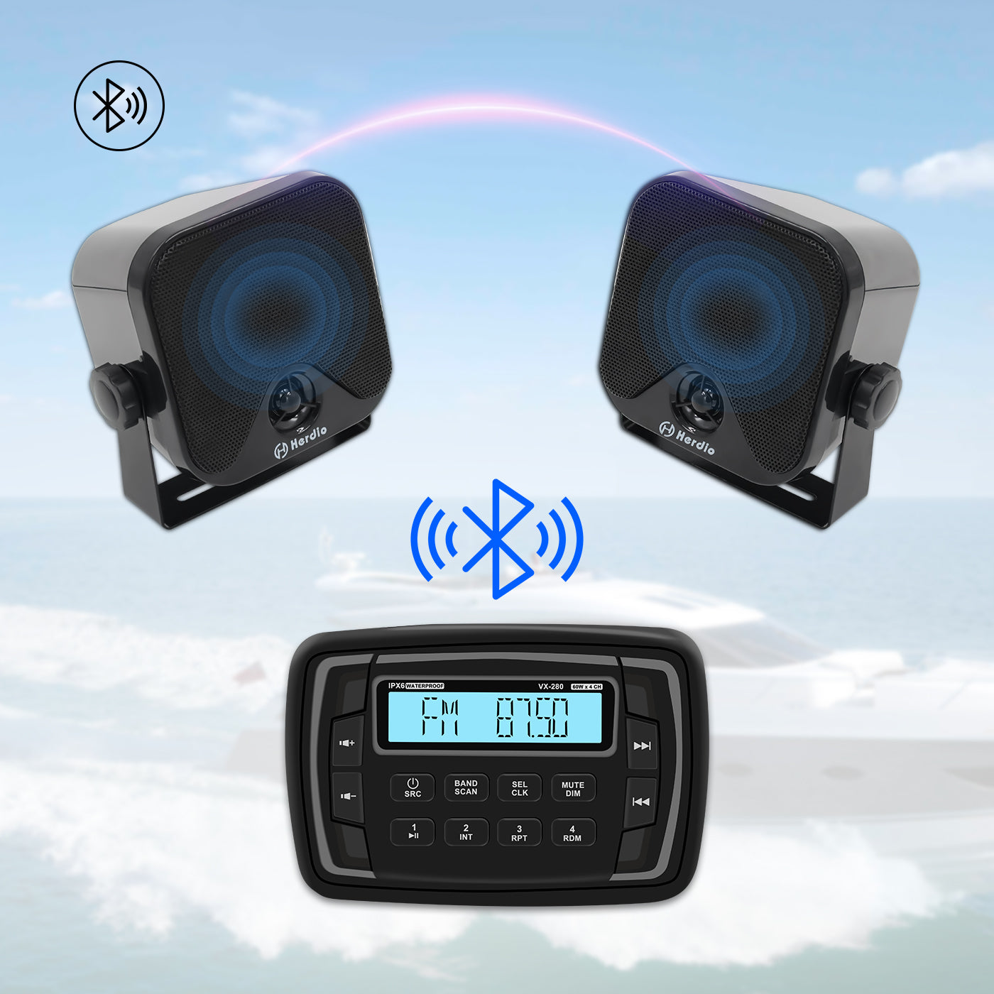 Herdio Marine wasserdicht Stereo Bluetooth Audio Schiff bin FM