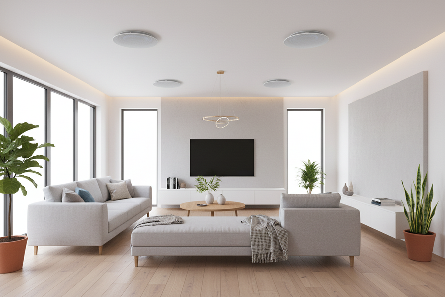 4 In-Ceiling Speakers Living Room Scene
