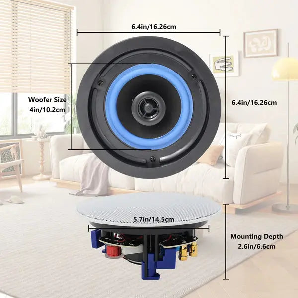 Herdio 4" Bluetooth Ceiling Speakers 160 Watts for Surround Sound