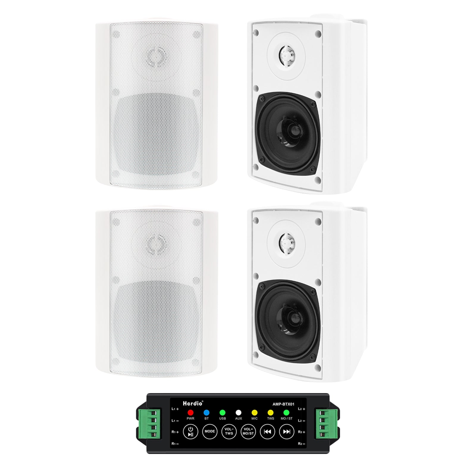 Herdio 4" Bluetooth Outdoor Speakers 400 Watts High Power Weatherproof