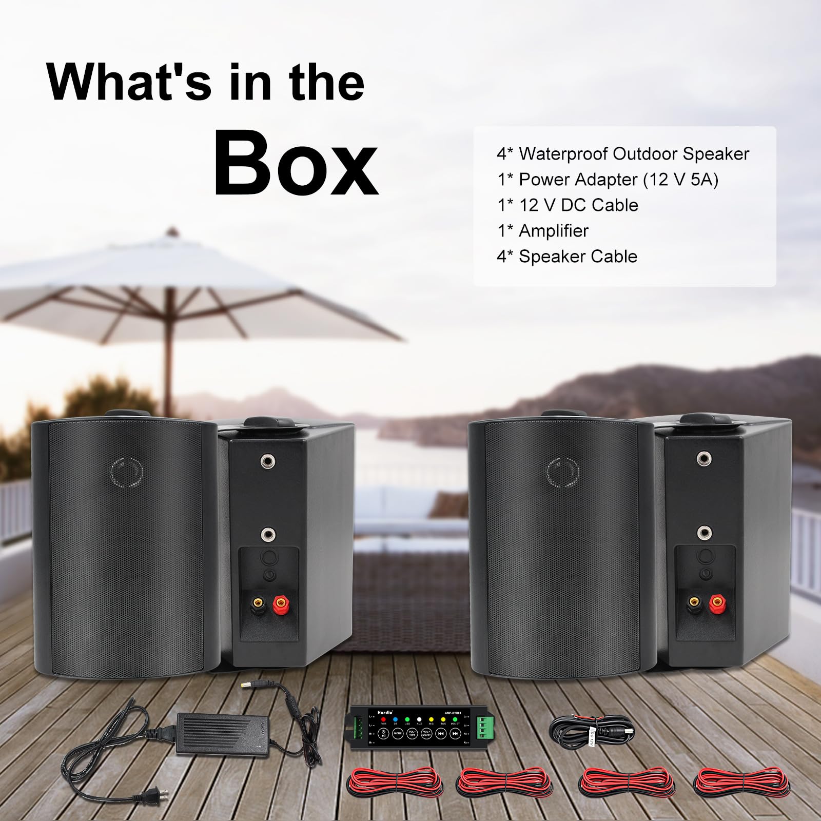 Herdio 4" Bluetooth Outdoor Speakers 400 Watts High Power Weatherproof