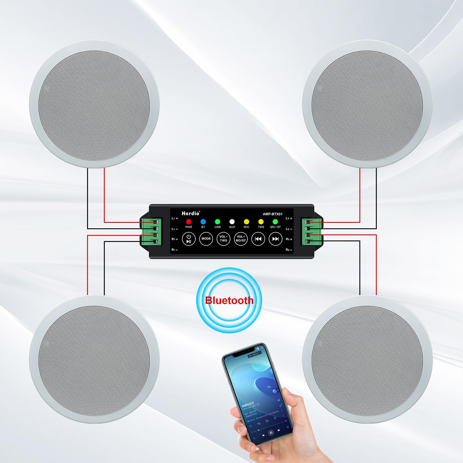 Herdio 5.25" Ceiling Bluetooth Speakers 600W Sound System for Immersive Home Audio