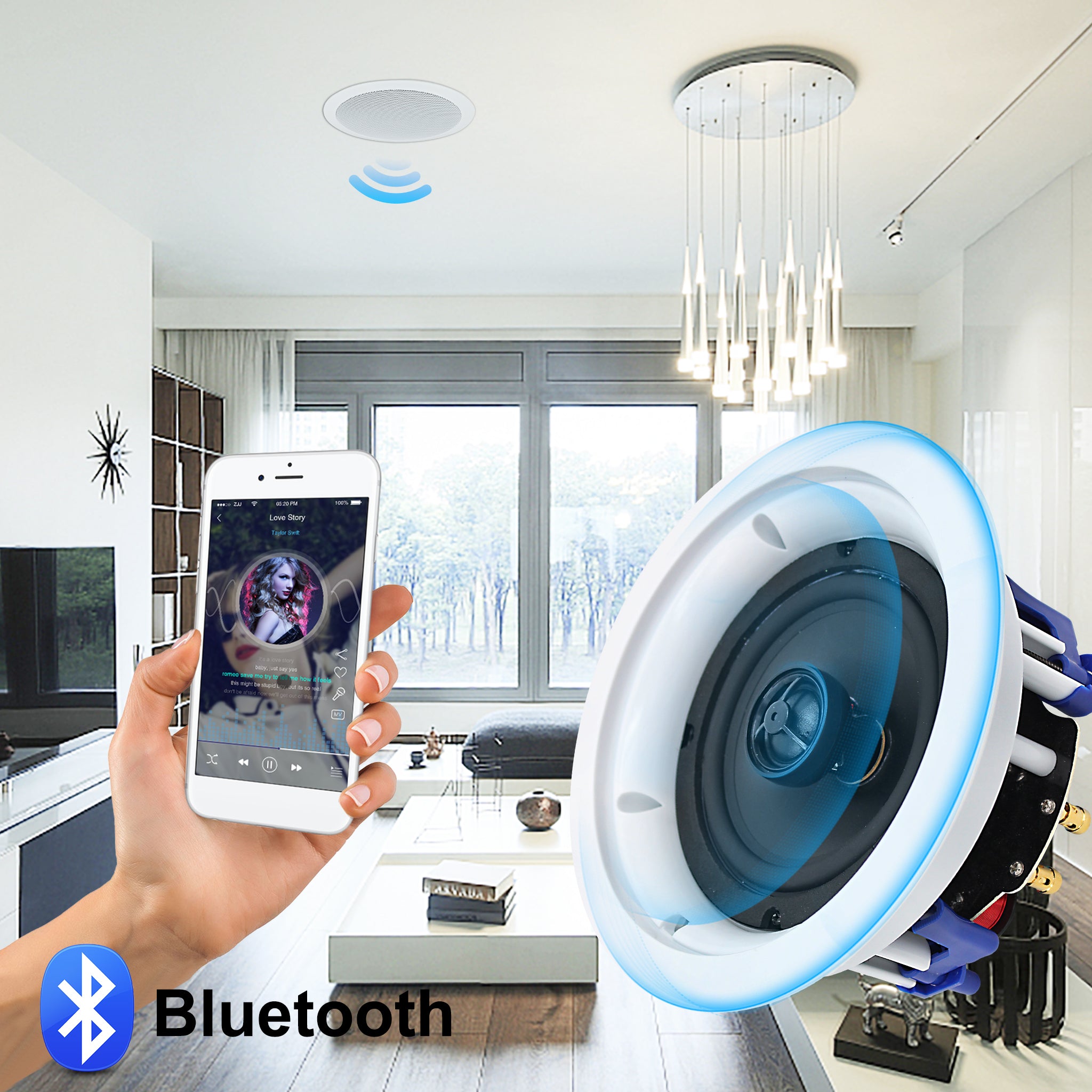 5.25" Bluetooth Ceiling Speakers 300 Watts HCS-528BT - Herdio