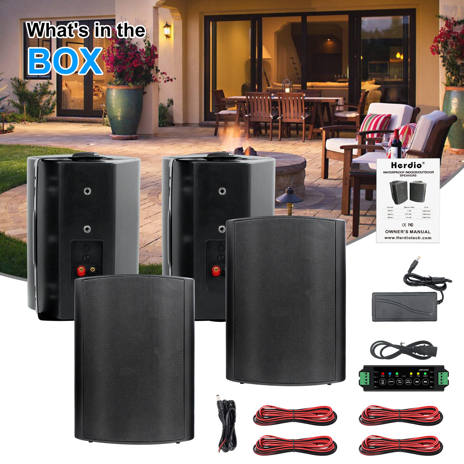 Herdio 6.5" Bluetooth Speakers Outdoor 800 Watts Powerful Sound