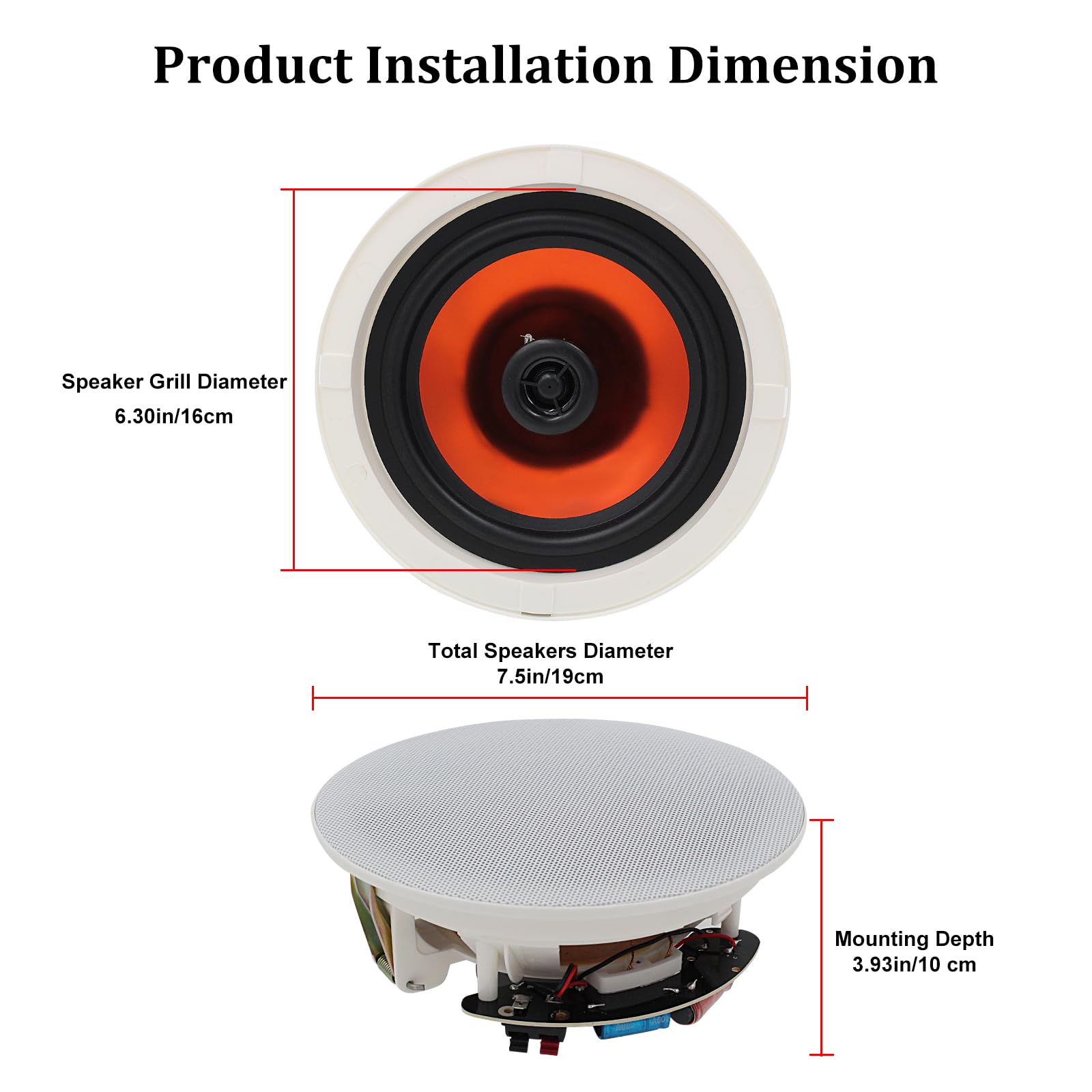 Herdio 6.5" Ceiling Bluetooth Speakers 300 Watts 2-Way Surround Sound Experience