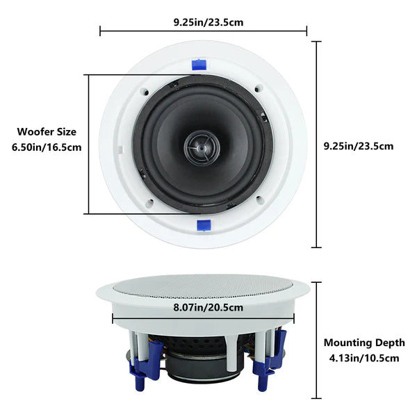 Herdio 6.5" In-Ceiling Speakers 320 Watts 2-Way Wired Sound System