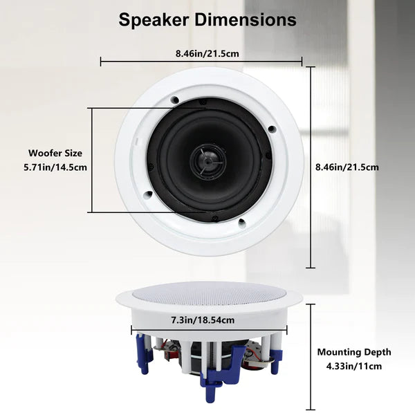 5.25" Bluetooth Ceiling Speakers 600 Watts HCS4-528BT (4 Speakers) - Herdio