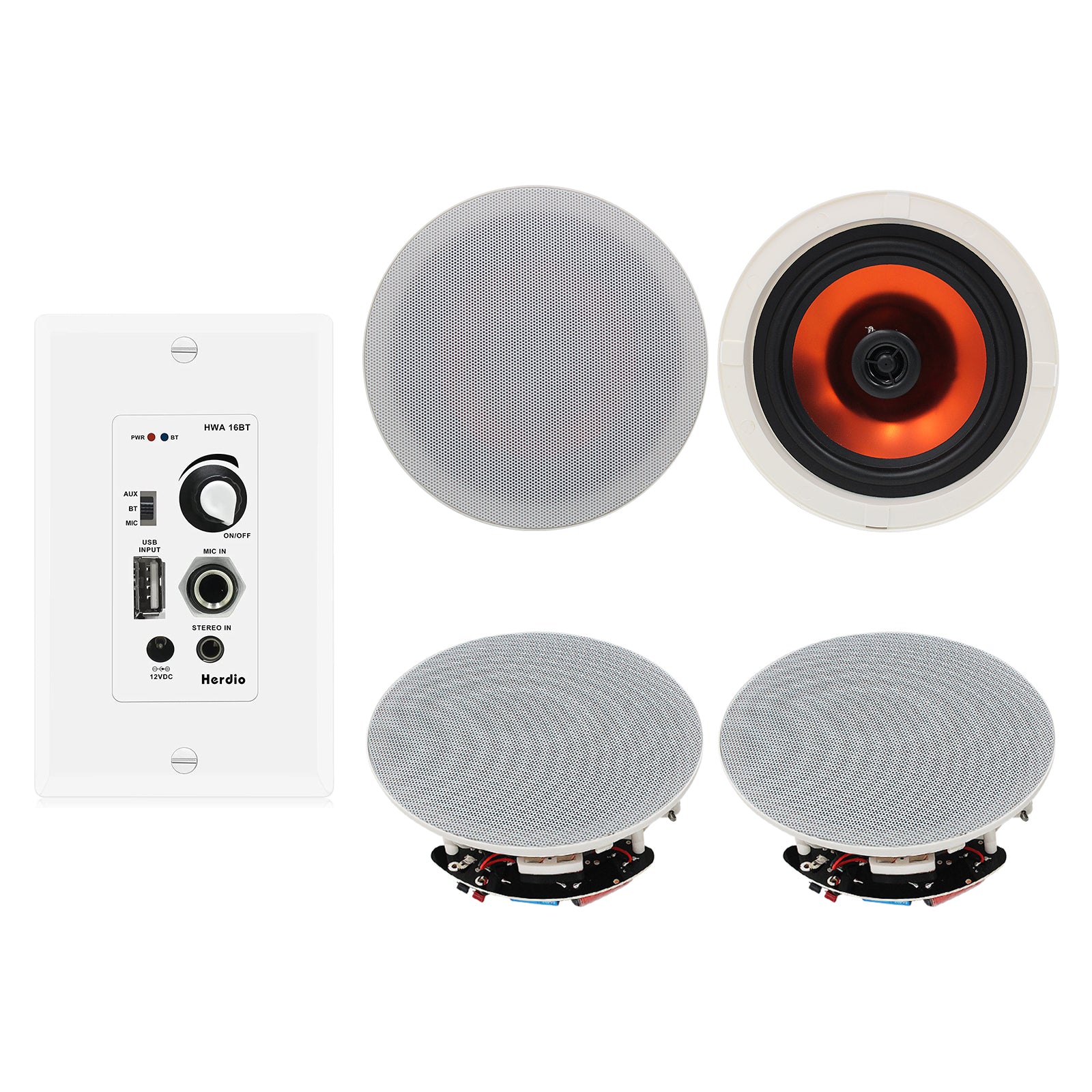 6.5" Bluetooth Ceiling Speakers 600 Watts HCS628-16BT-4CH(4 Speakers) - Herdio