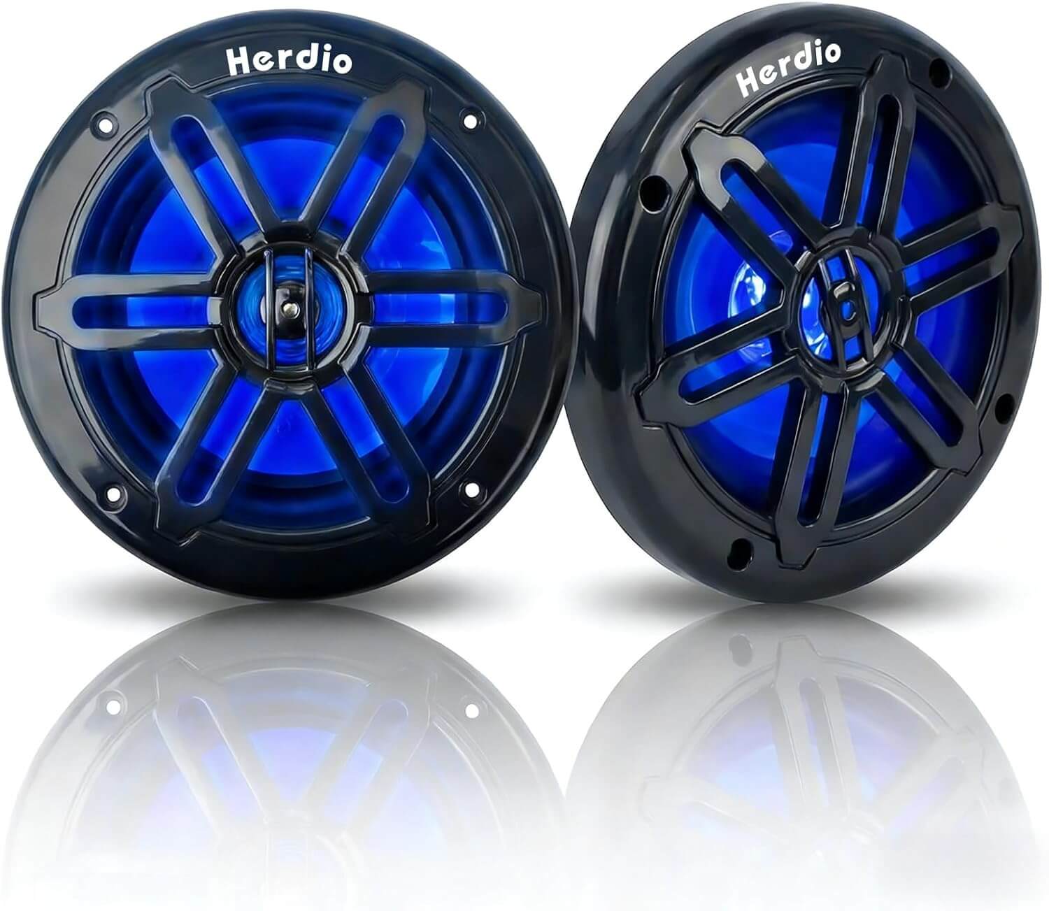 Herdio 5.25" Marine Speakers 250W | IP66 Waterproof with Blue LED Lights for Boat & ATV