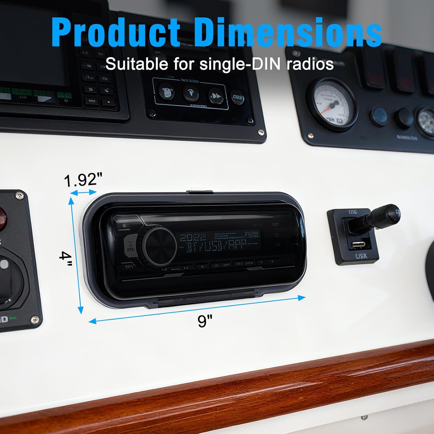 Herdio Water-Resistant Marine Stereo Cover | Smoke-Tinted Flip-Up Door with Spring Release & Mounting Gasket (White)