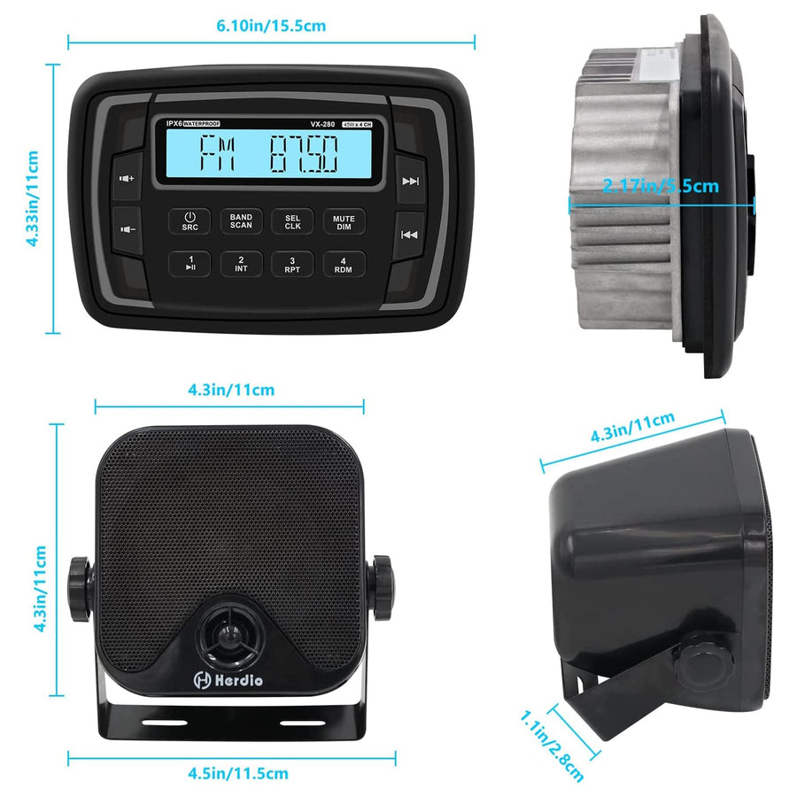 Herdio Marine Bluetooth Stereo Audio Radio for Boats