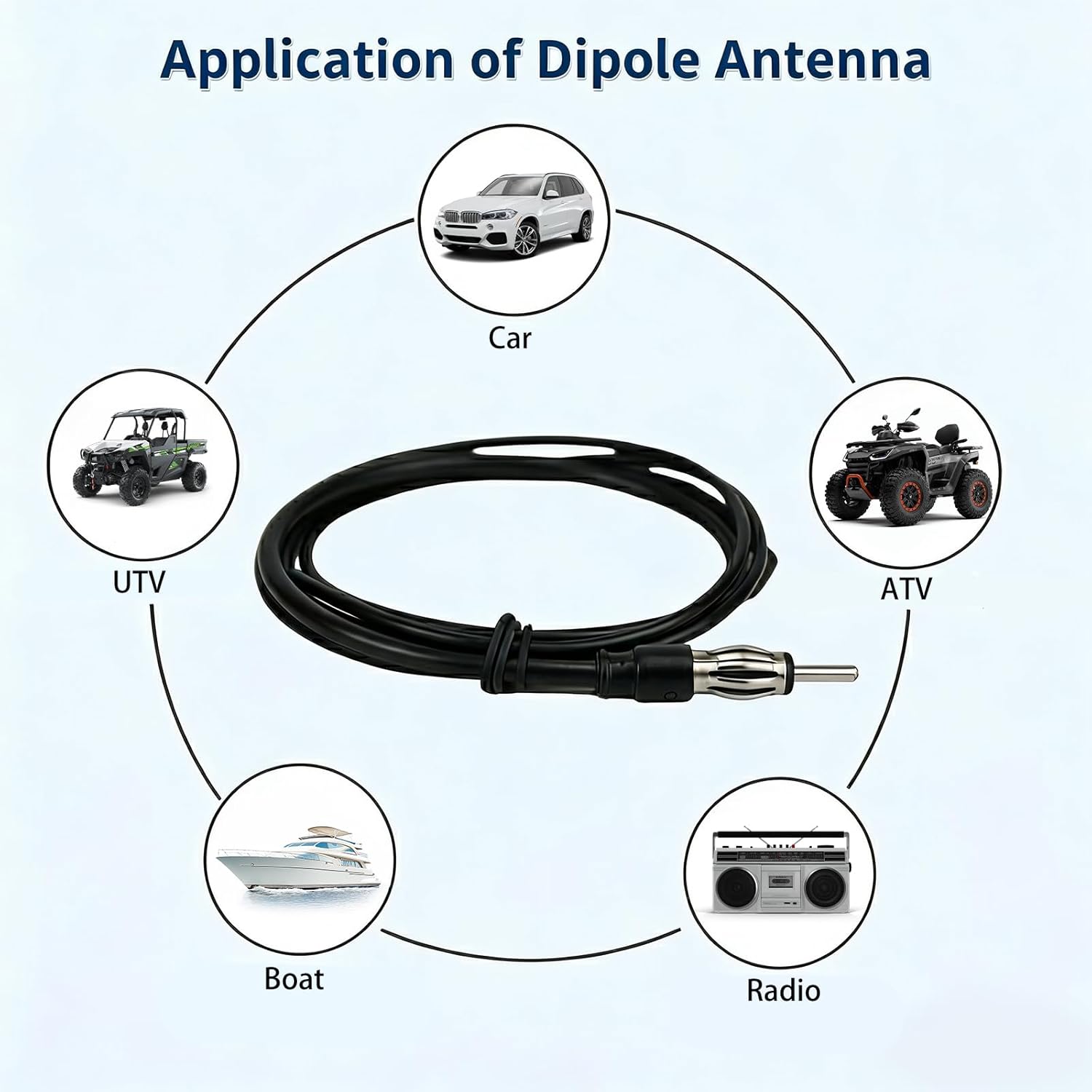 Herdio 50-Inch Marine FM Antenna | Soft Hideaway Dipole for Boat, Car & ATV (Black)