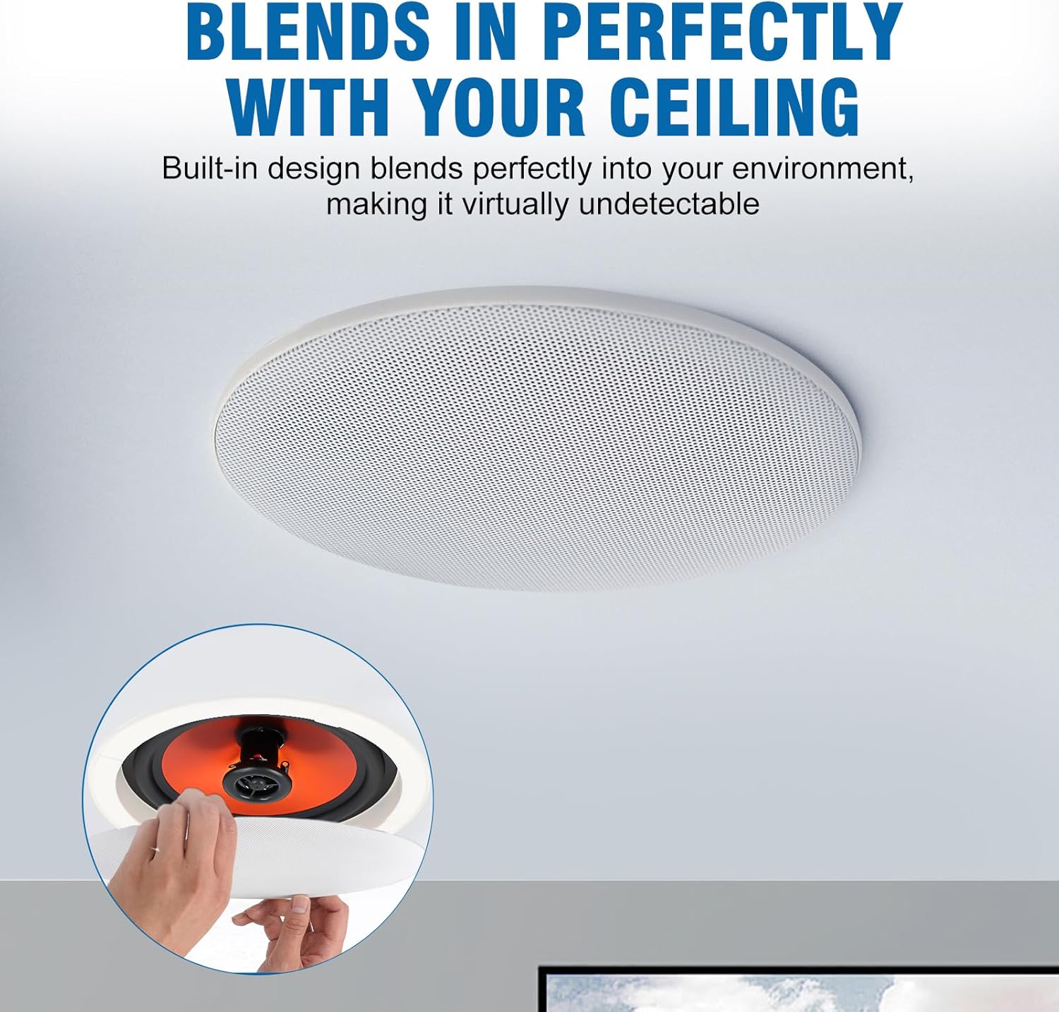 Herdio 8'' Bluetooth in Wall in Ceiling Speakers 800W 2-Way Flush Mount Speakers System with Wall Amplifier Receiver for Home Theater Office (2 Pairs, Paintable-Grille)