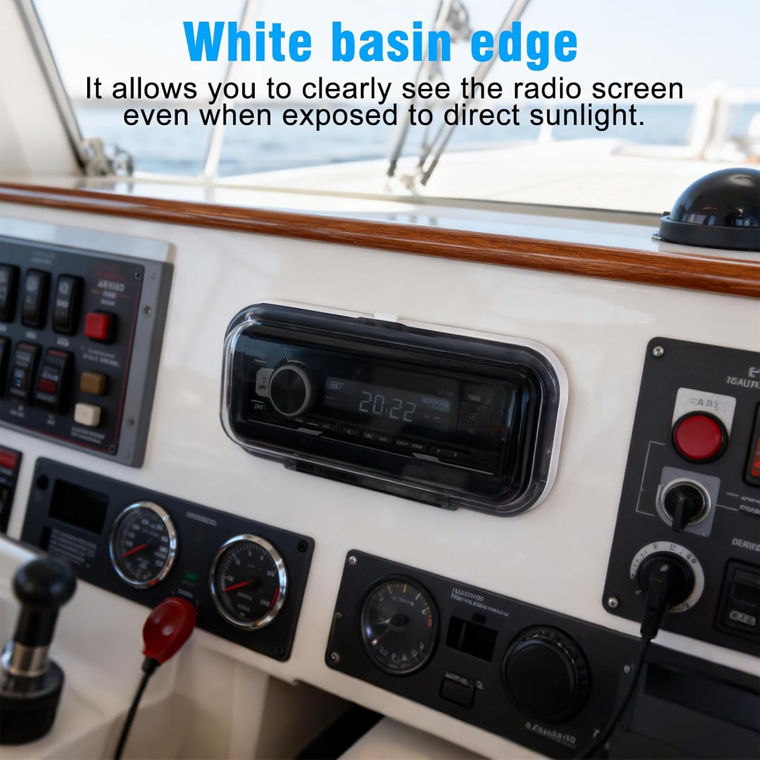 Herdio Water-Resistant Marine Stereo Cover | Smoke-Tinted Flip-Up Door with Spring Release & Mounting Gasket (White)