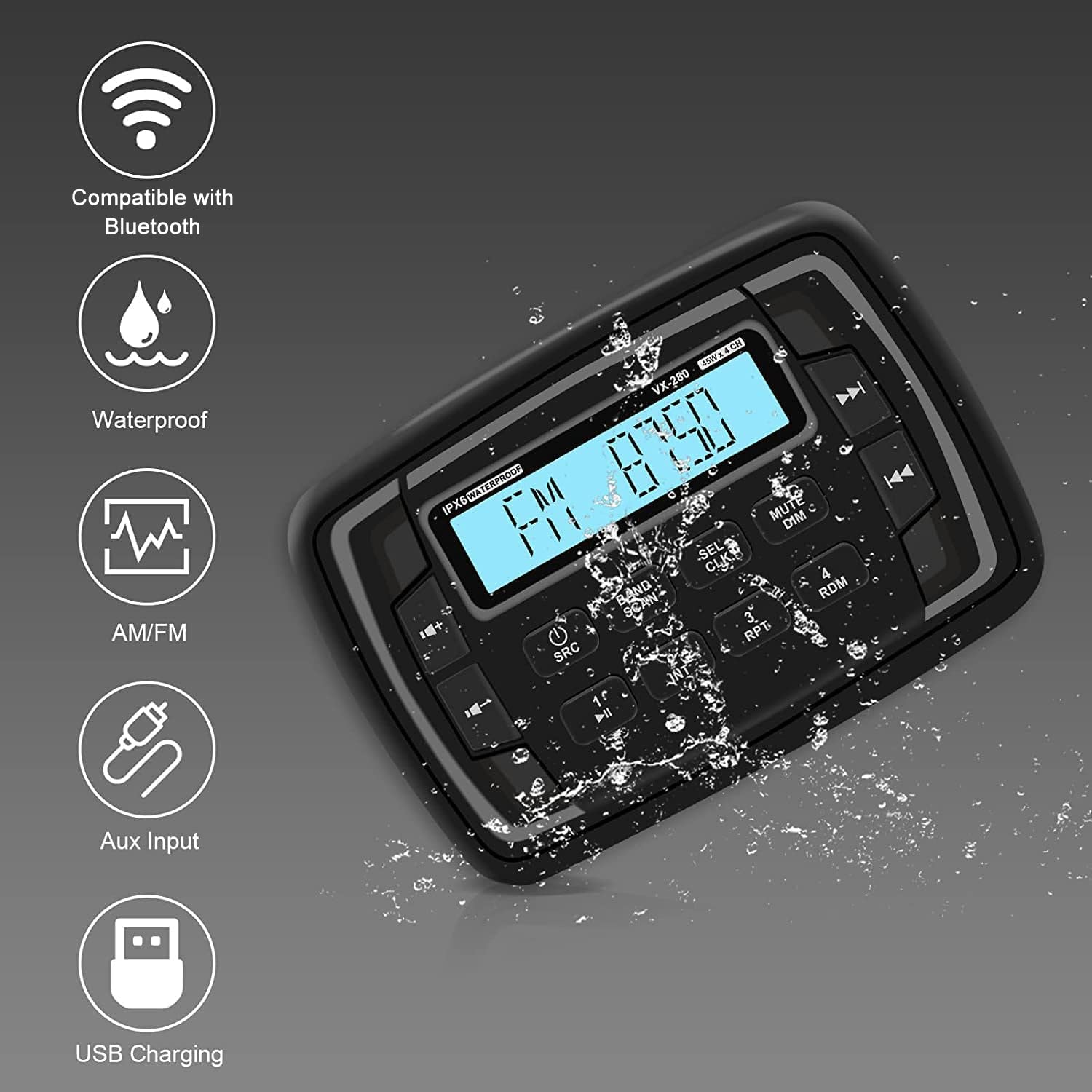 Herdio Marine Bluetooth Stereo Audio Radio VX280