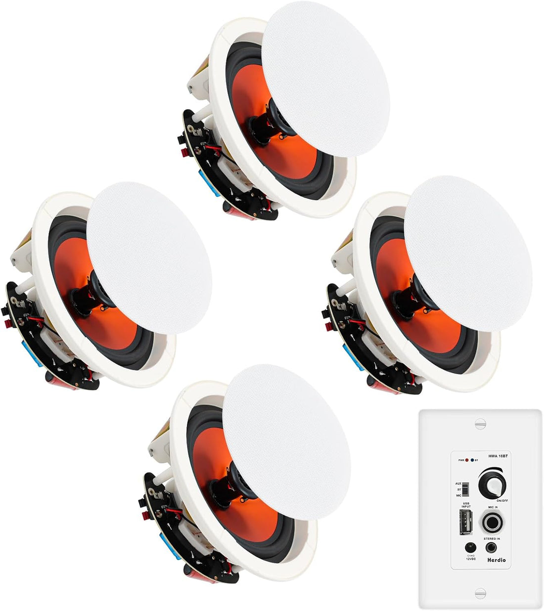 Herdio 8" Bluetooth In-Wall/Ceiling Speakers 800W | Wall Amplifier, 2 Pairs