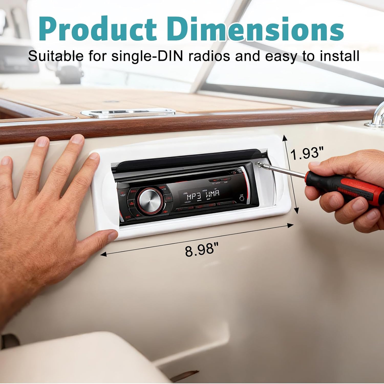 Herdio Heavy-Duty Marine Stereo Cover | Smoke-Colored Flip-Up Door with Spring Release & Mounting Gasket (White)