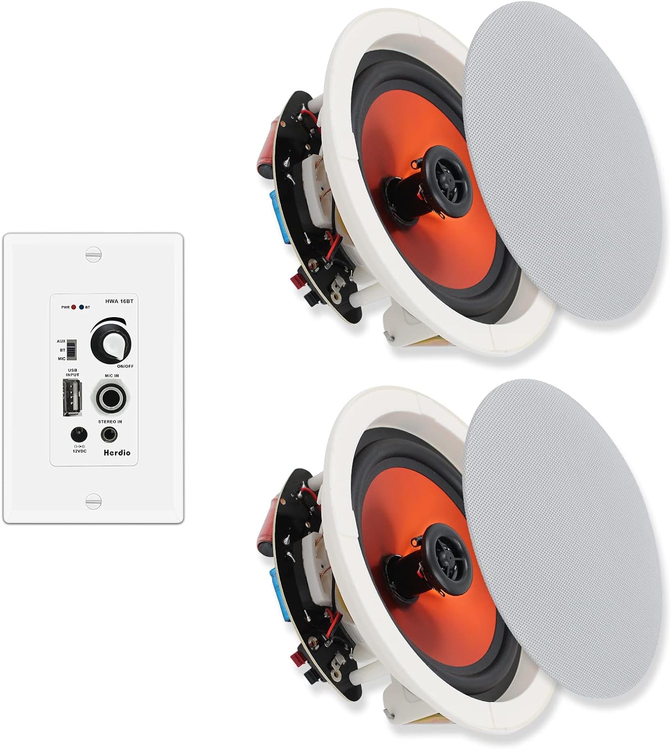 Herdio Bluetooth Ceiling Speakers Flush Mount In-Wall Amplifier Receiver (1 Pair)