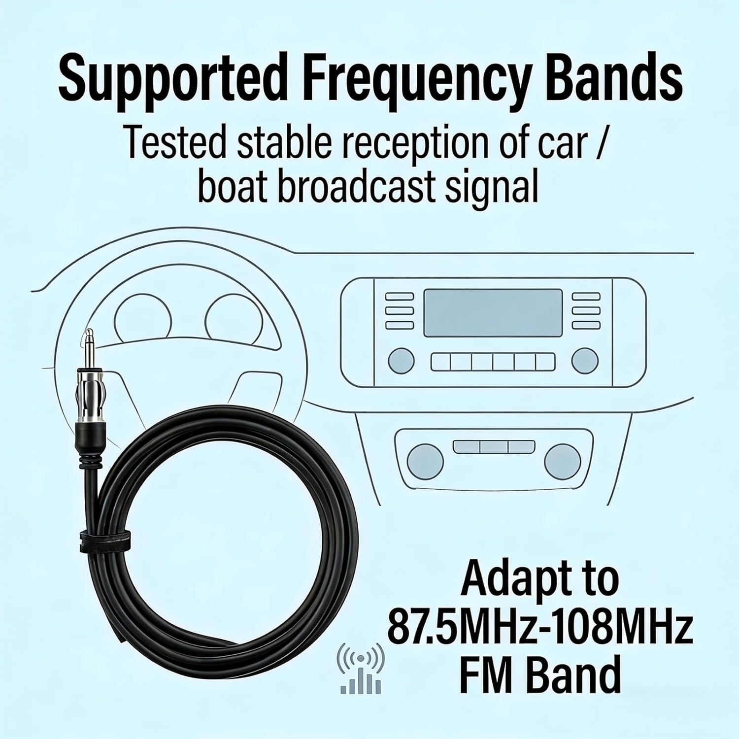 Herdio 50-Inch Marine FM Antenna | Soft Hideaway Dipole for Boat, Car & ATV (Black)