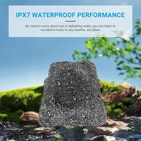 Herdio 6.5" Rock Speakers Outdoor Waterproof Bluetooth Wireless Portable Solar Powered Max 100 Watt with Rechargeable Battery for Garden Patio Deck Pool Backyard(Single Gray)