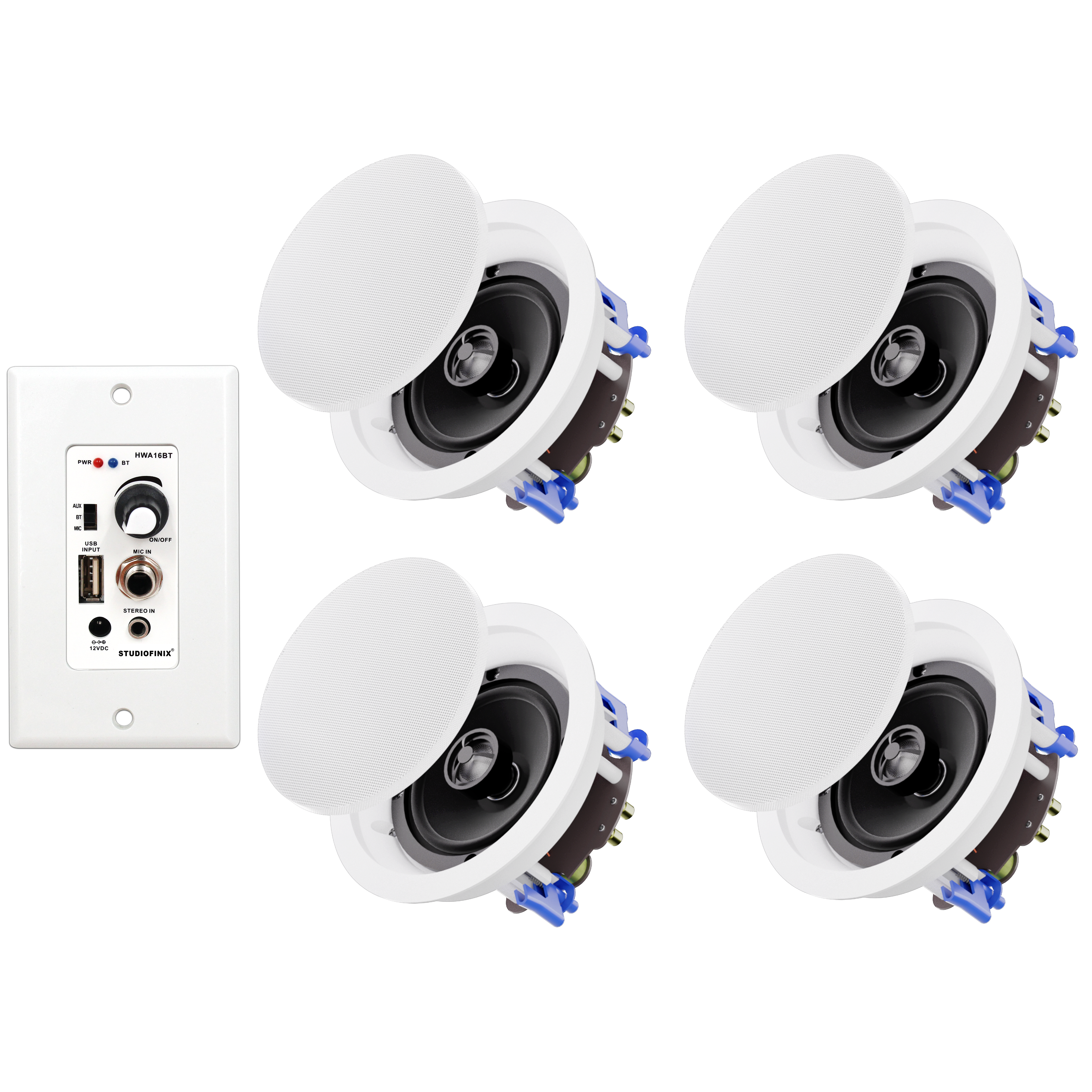 6.5" Ceiling Bluetooth Speakers 640 Watts 2-Way HCS818-16BT-4CH(4 Speakers)