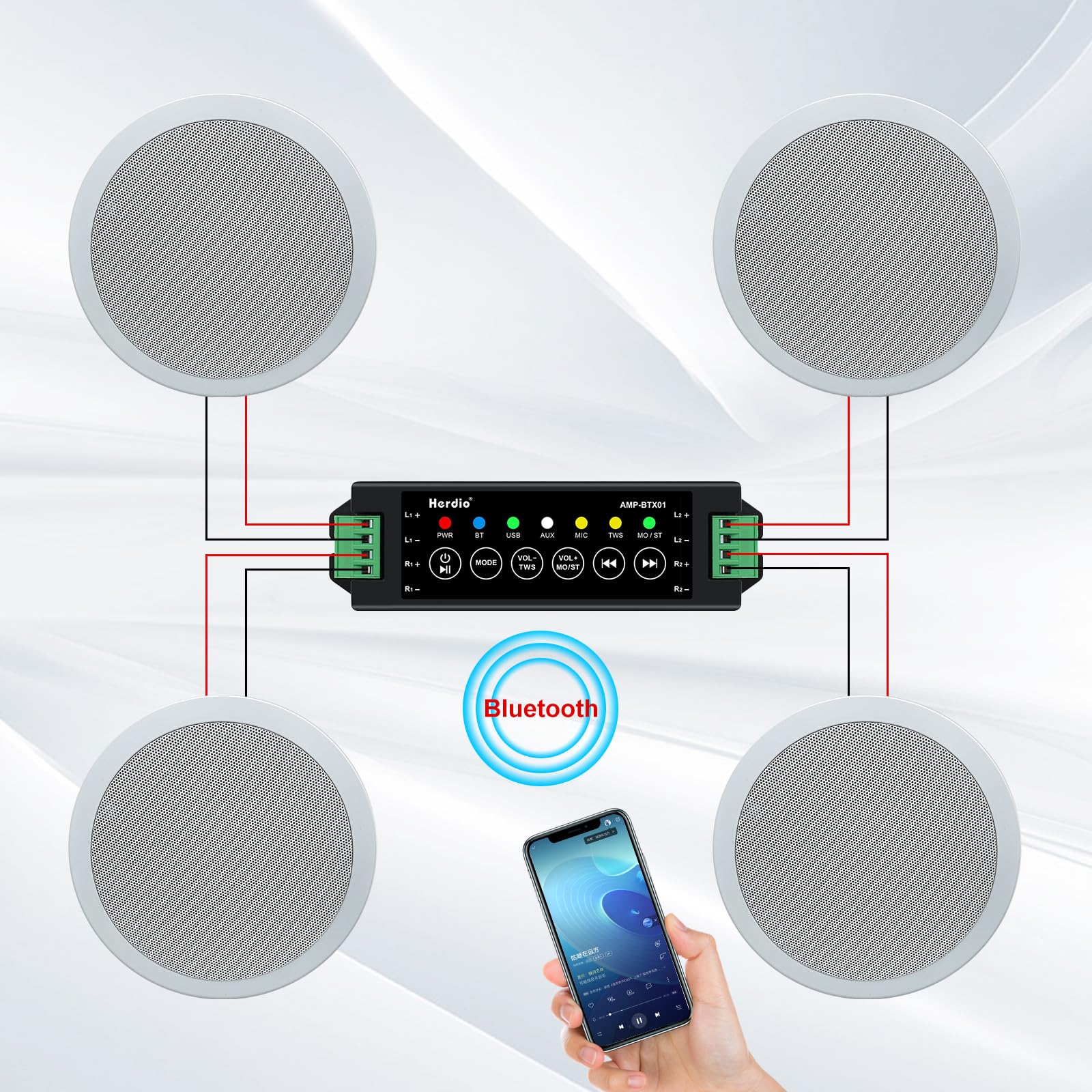 5.25" Ceiling Bluetooth Speakers 600 Watts 2-Way HCS4-528BT (4 Speakers)