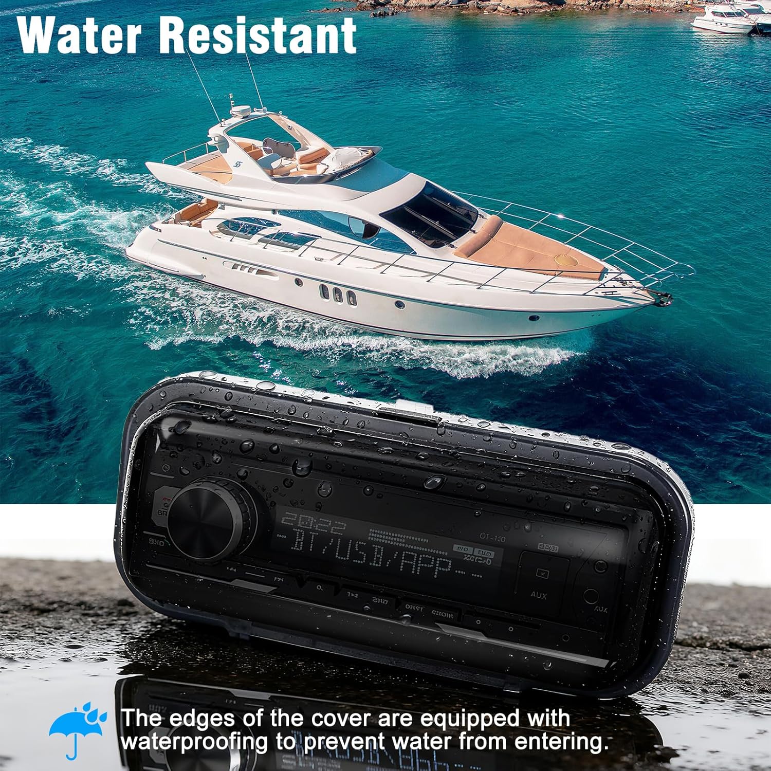 Herdio Water-Resistant Marine Stereo Cover | Smoke-Tinted Flip-Up Door with Spring Release & Mounting Gasket (White)