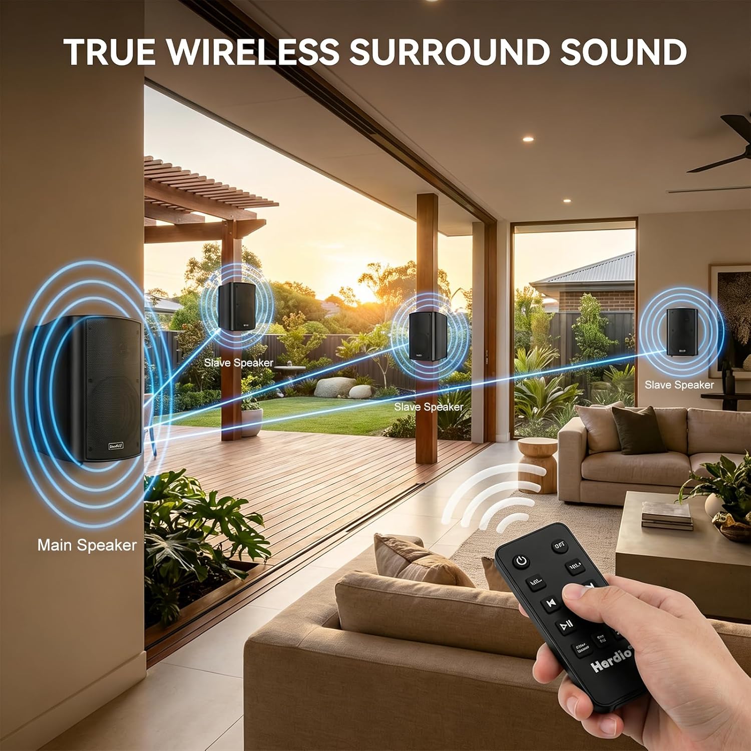 Herdio 6.5" 400W Outdoor Bluetooth Speakers, IPX5 Waterproof, Multi-Connection Up to 20 Units (2-Pack)