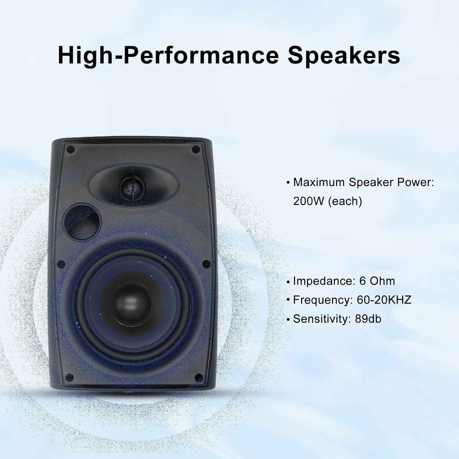 Herdio 6.5 Inch 800W Outdoor Bluetooth Speakers Wired Waterproof with Multifunctional Amplifier, Wall Mount Speakers for Patio Home Poolside Deck Backyard 4 Speakers