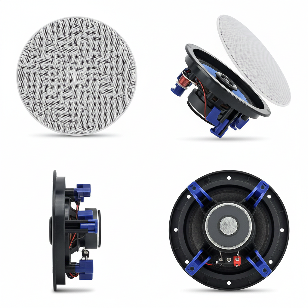 Herdio in-ceiling speakers multiple angle view - flush mount design