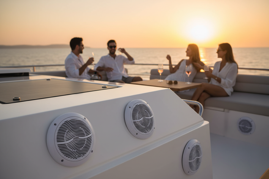 Luxury yacht with Herdio marine speakers installed - premium boat audio system