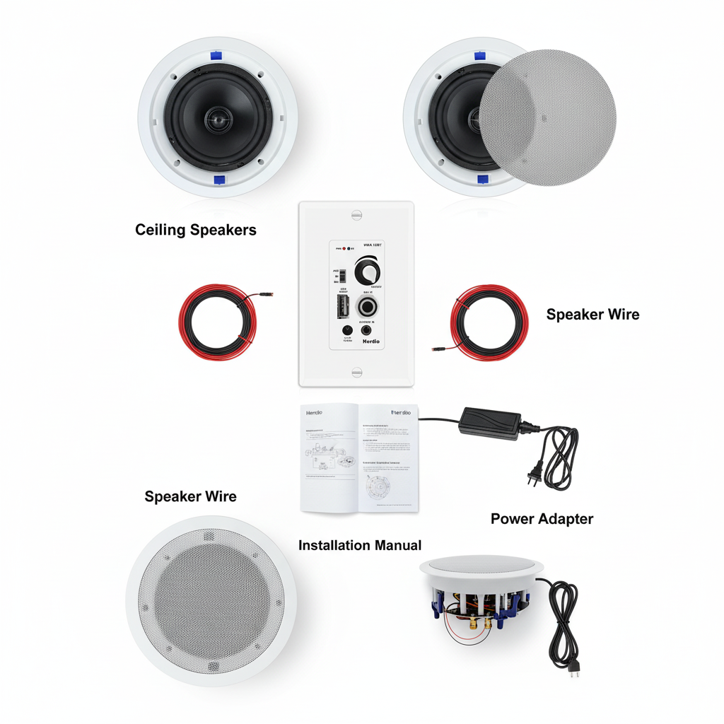 Herdio HCS818-16BT package contents - speakers, amplifier, mounting hardware included