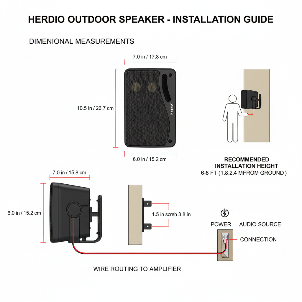 Outdoor speaker installation diagram - wall mount setup for patio and garden