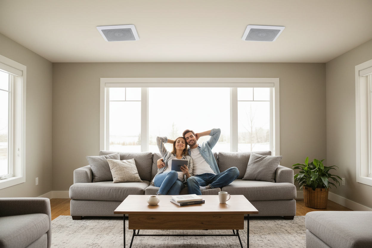 Herdio HCS5022BT in-wall speaker installation diagram showing ceiling and wall mounting options