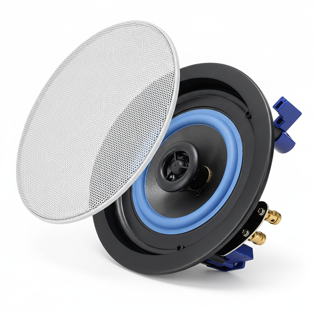 Close-up detail of 4 inch ceiling speaker components and build quality