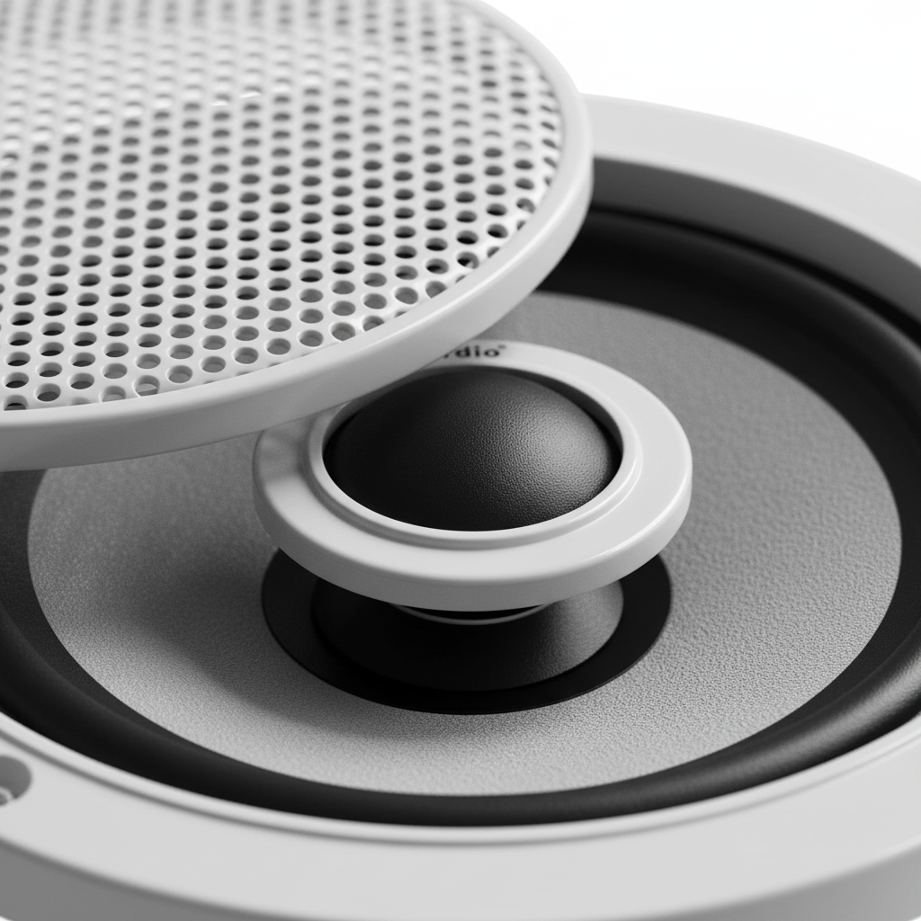 4 inch woofer and tweeter close-up detail marine speaker components